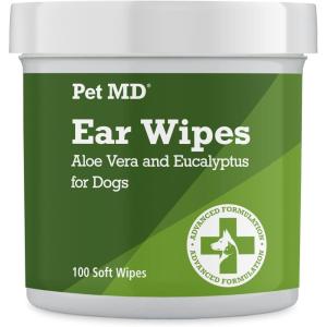 imagePet MD  Dog Ear Cleaner Wipes  Otic Cleanser for Dogs to Stop Ear Itching and Infections with Aloe and Eucalyptus  100 CountRegular Wipes
