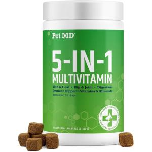 imagePet MD 5in1 Dog Multivitamin  30 Essential Vitamins Minerals ampamp Nutrients for Skin ampamp Coat Hip ampamp Joint Digestion Immune ampamp Senior Dog Vitamins  Glucosamine Omega 3 6 9 ampamp Probiotics  120 ct120 ct