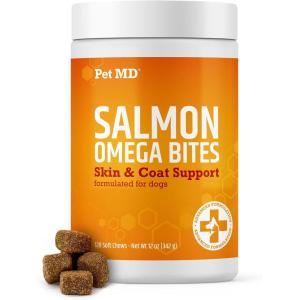 imagePet MD Salmon Omega Bites for Dogs  Skin and Coat Supplement with Omega 3 ampamp 6 for Dogs Plus DHA ampamp EPA  Promotes Allergy ampamp Dry Skin Relief  120 ct120ct