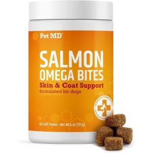 imagePet MD Salmon Omega Bites for Dogs  Skin and Coat Supplement with Omega 3 ampamp 6 for Dogs Plus DHA ampamp EPA  Promotes Allergy ampamp Dry Skin Relief  120 ct60ct