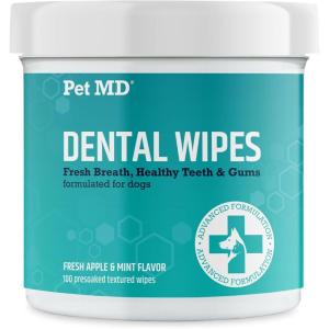 imagePet MD Dog Breath Freshener Dental Wipes for Dogs  Tartar and Plaque Remover for Teeth Cleaning  Fresh Apple ampamp Mint Scent Bad Breath Treatment for Dogs  100 Count
