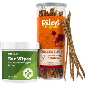 imagePet MD Dog Ear Cleaner Wipes  Rileys Chicken Strips for Dogs Bundle