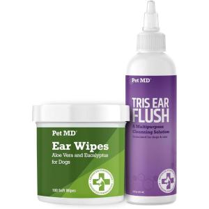 imagePet MD Dog Ear Cleaning Wipes with Aloe and Eucalyptus  Veterinary Tris Flush Cat ampamp Dog Ear Cleaner