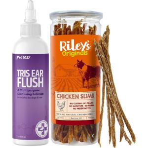 imagePet MD Veterinary Tris Flush Dog Ear Cleaner  Rileys Chicken Strips for Dogs